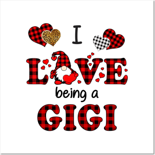 I Love Being A Gigi Gnomes Red Plaid Heart Valentine's Day Shirt Posters and Art